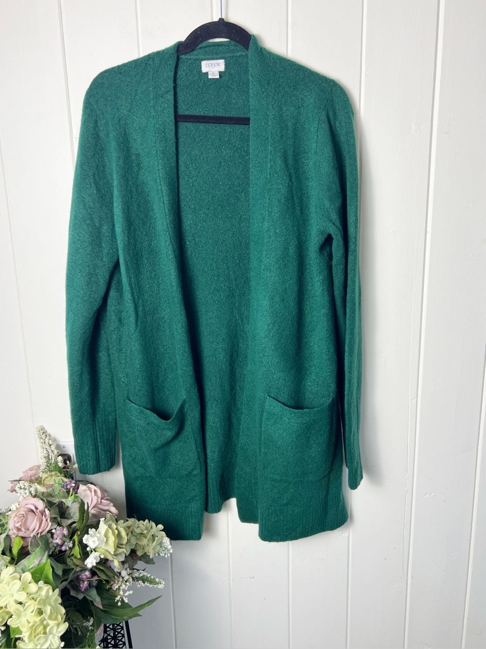 J. Crew Open-front Green cardigan in extra-soft yarn